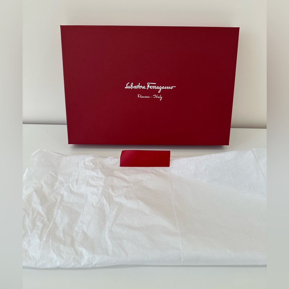 Salvatore Ferragamo Red Empty Gift Box & Tissue Paper|Size 15.5x10.5x1.75inches